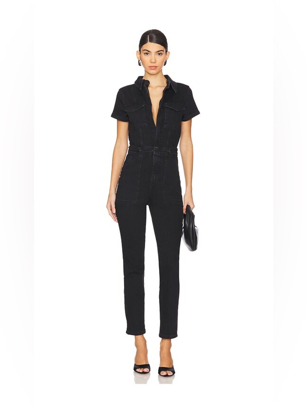 Revolve Good American Black Fit For Success Denim Jumpsuit Large